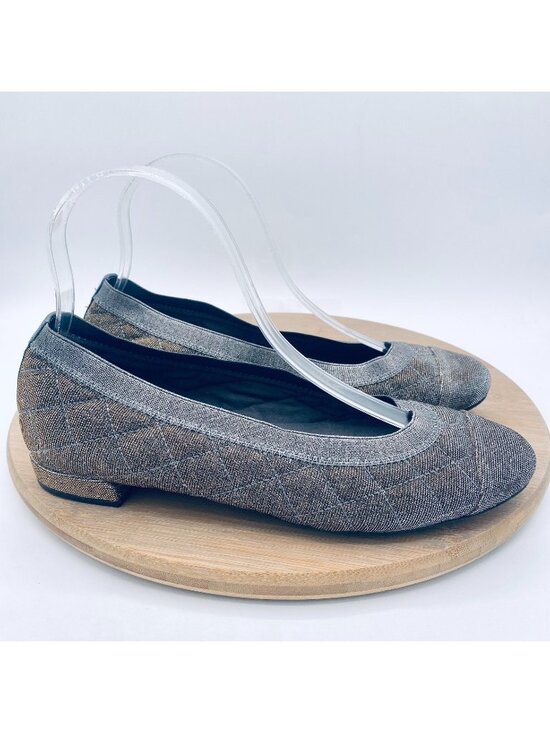 Stuart Weitzman Shoes - Stuart Weitzman Shoes Womens 7 Gray Leather Quilted Ballet Flats Cap Glitter
